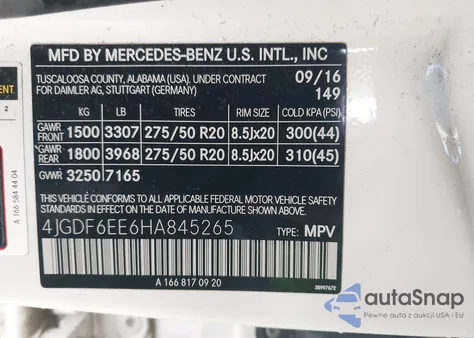2017 Mercedes-Benz Gls 450 4Matic z USA, uszkodzony, nr VIN 4JGDF6EE6HA845265